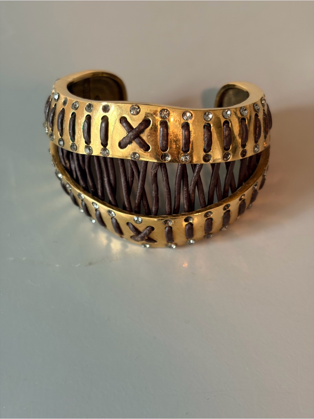 Gold-Tone Brown Woven Cuff Bracelet
